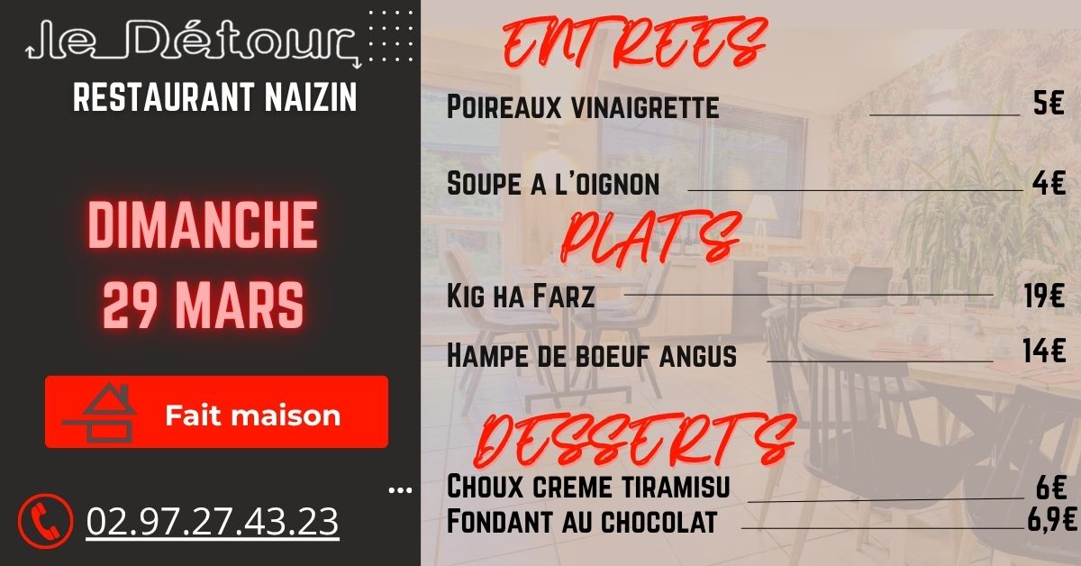 Menu du dimanche 29 Mars