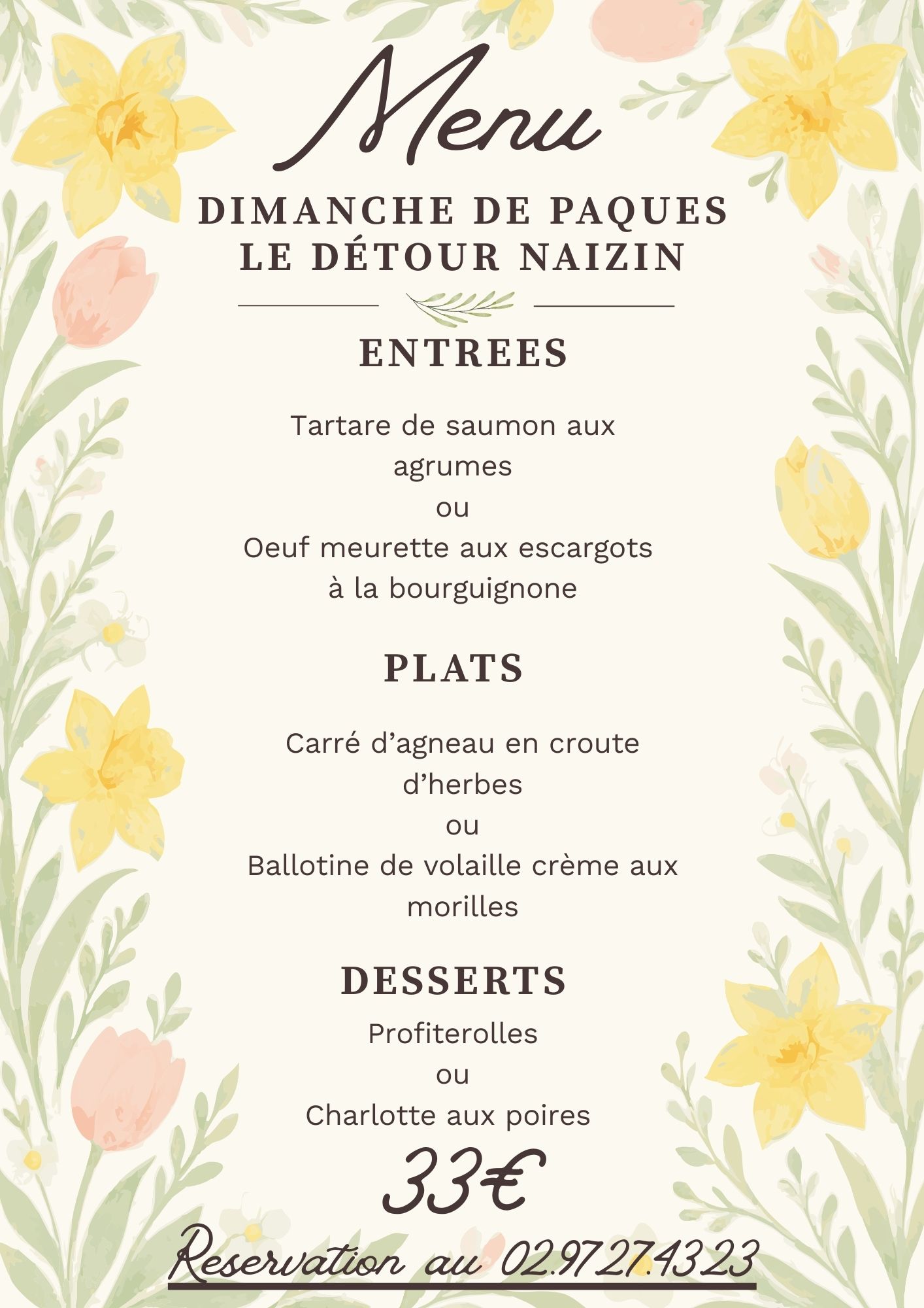 Menu du Dimanche de paques